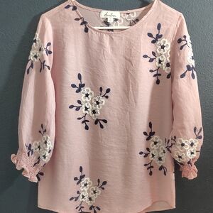 Anneliese Elegant Blush Floral Embroidered Blouse